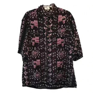 Green Fields Men Bohemian Festival Concert Short Sleeve Button Down Shirt Sz XL